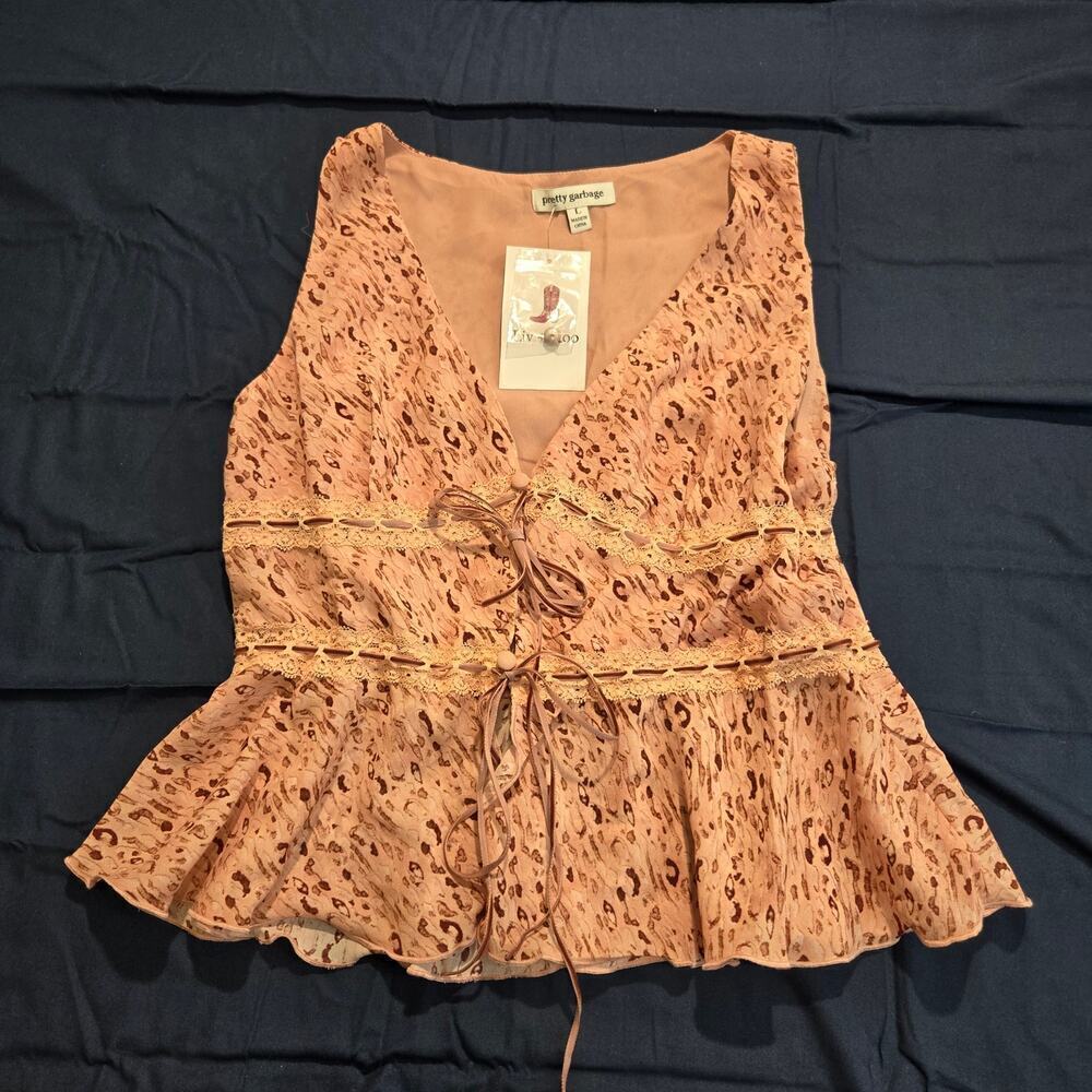 NWT Pretty Garbage Leopard Print Split Hem Tank Top Sz L Boho Coastal Cowgirl